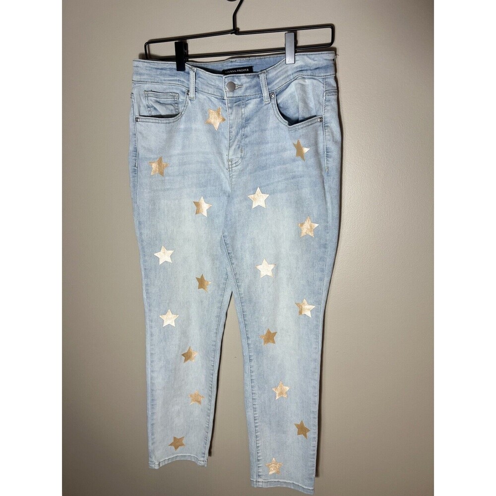 Boston Proper Stars and Stripes Slim Ankle Jeans Lightwash Blue Straight Size 30